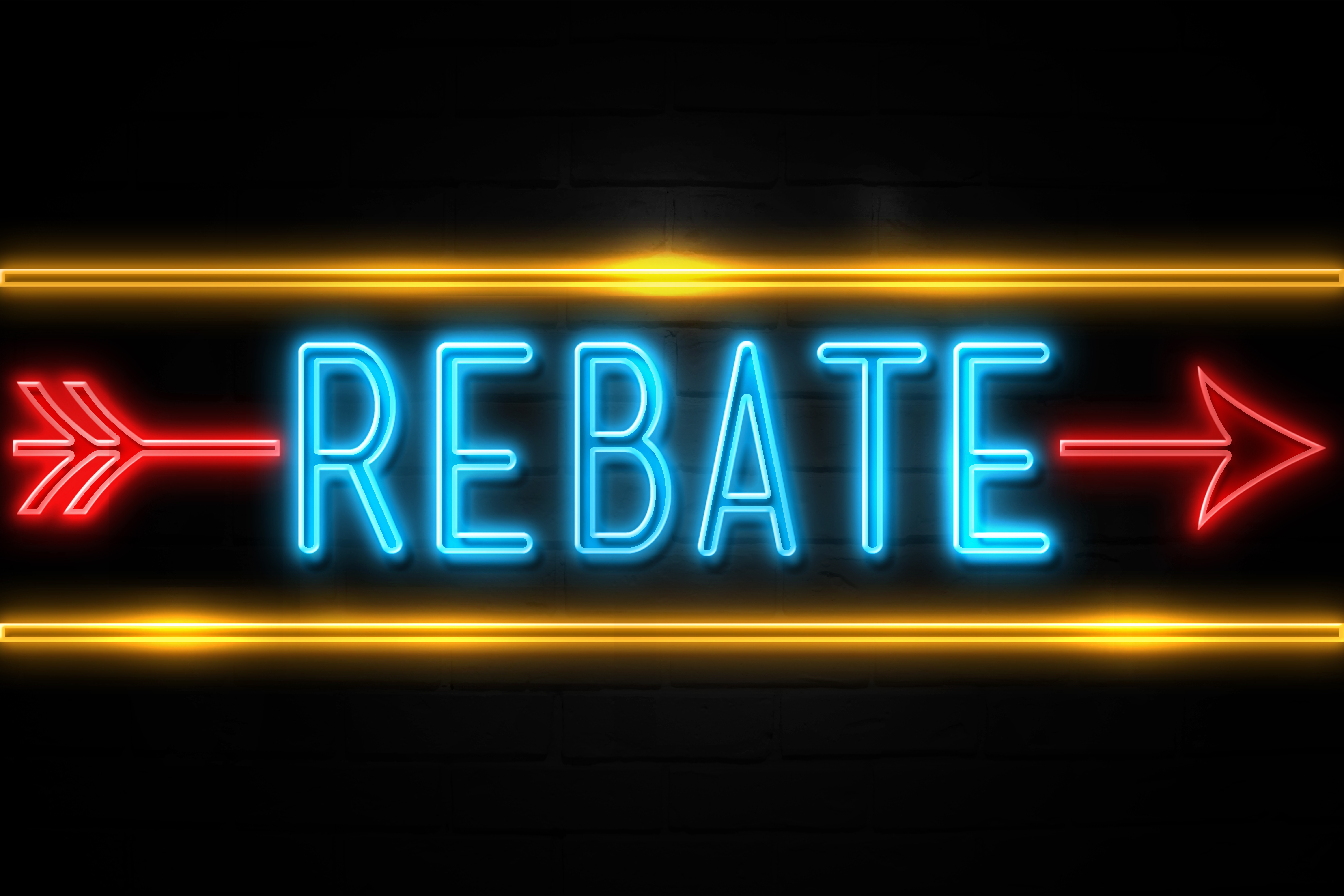 Rebate Fluorescent Neon Sign On Brickwall Front View McLeod 
