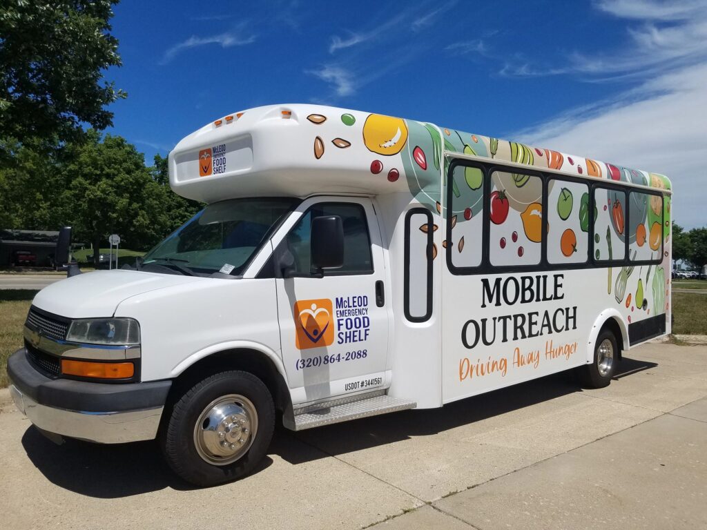 Mobile Outreach McLeod Food Shelf bus